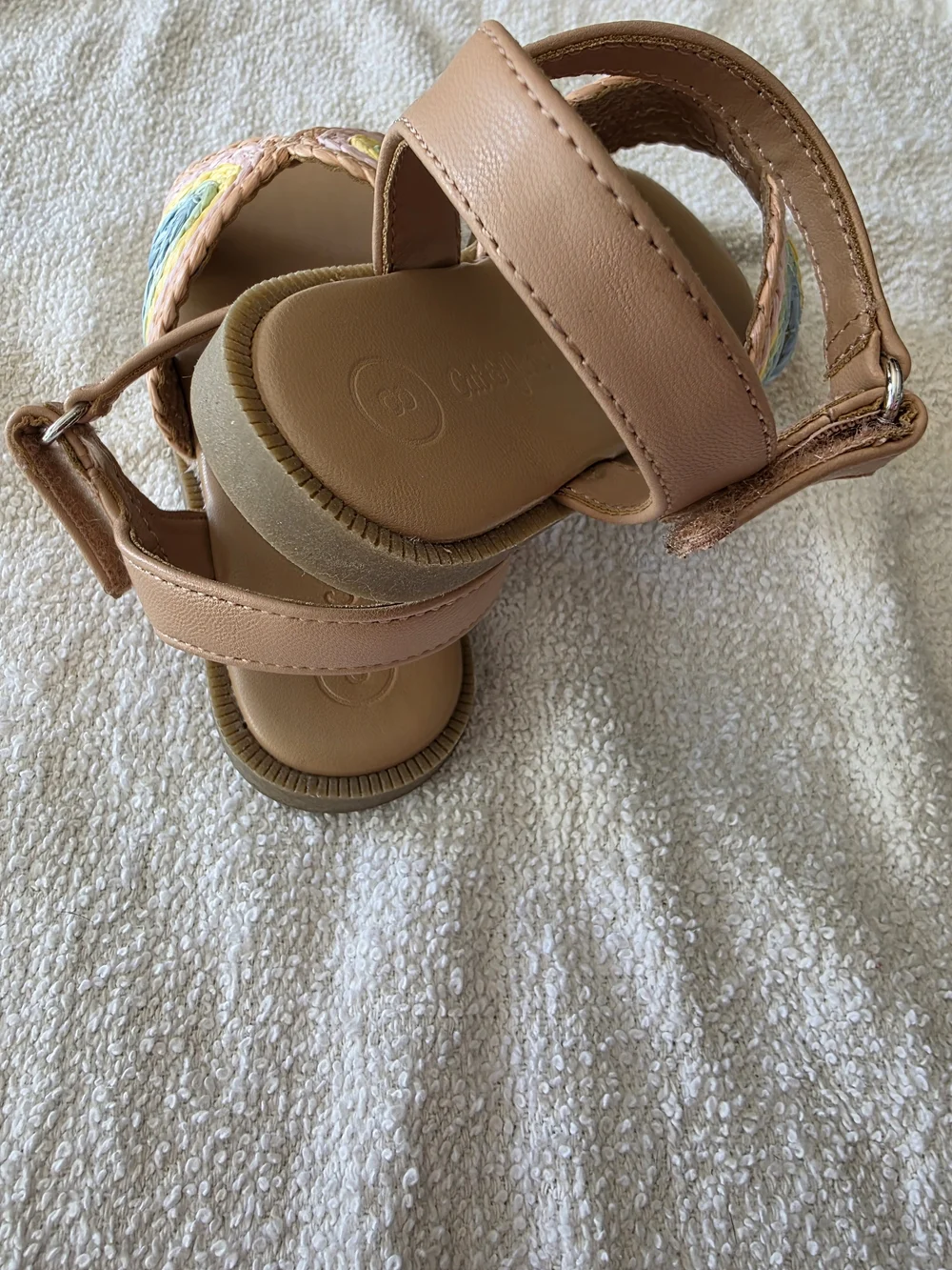 Girl's Tan Sandals with Pastel Rainbow Braided Straps